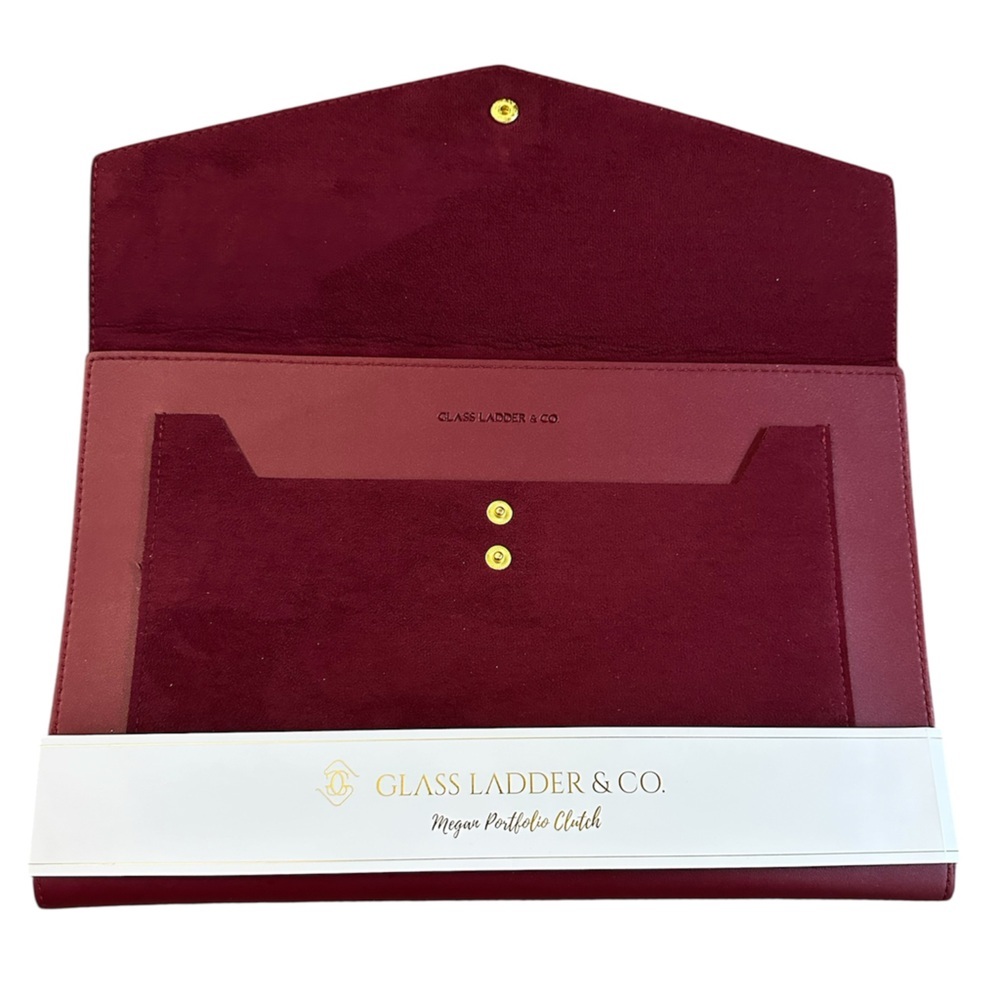 NWT Glass Ladder & Co. Burgundy Portfolio Clutch
